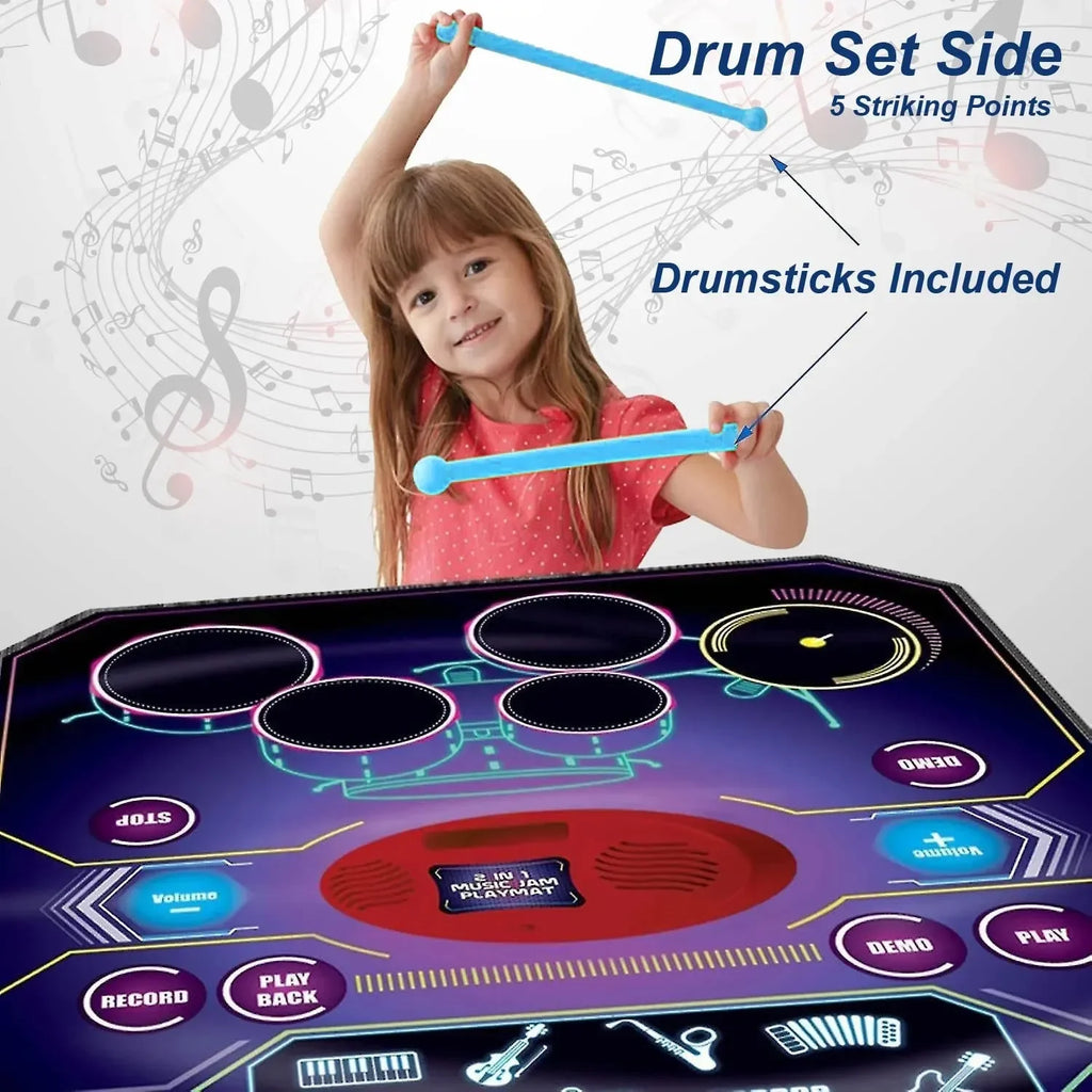 2-in-1 Musical Playmat for Kids Age 3 Years and Above | Piano Drum Multi-Color Floor Playmat - Naivri