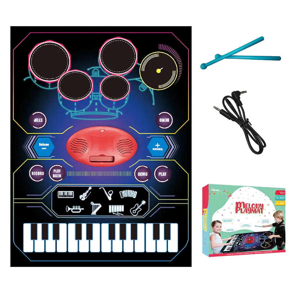 2-in-1 Musical Playmat for Kids Age 3 Years and Above | Piano Drum Multi-Color Floor Playmat - Naivri
