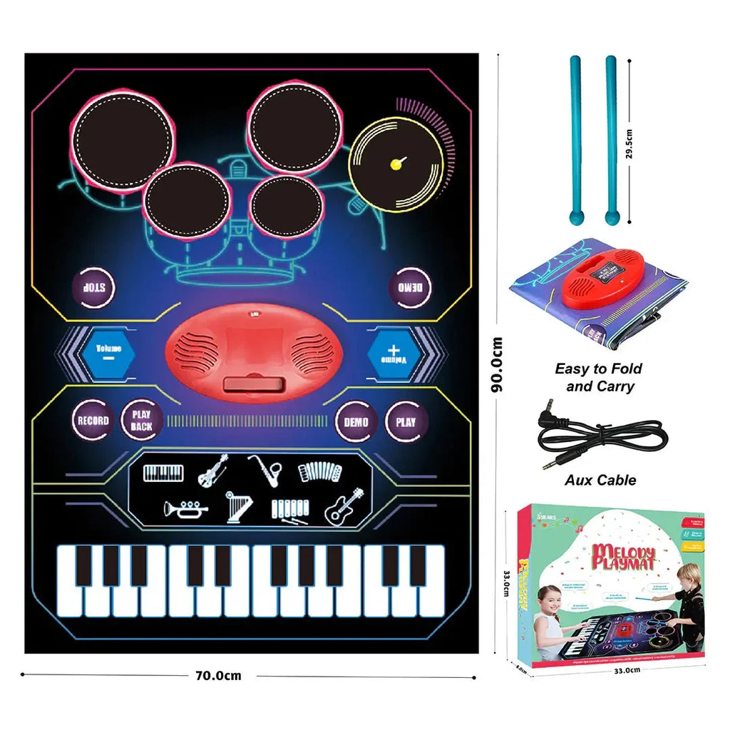 2-in-1 Musical Playmat for Kids Age 3 Years and Above | Piano Drum Multi-Color Floor Playmat - Naivri