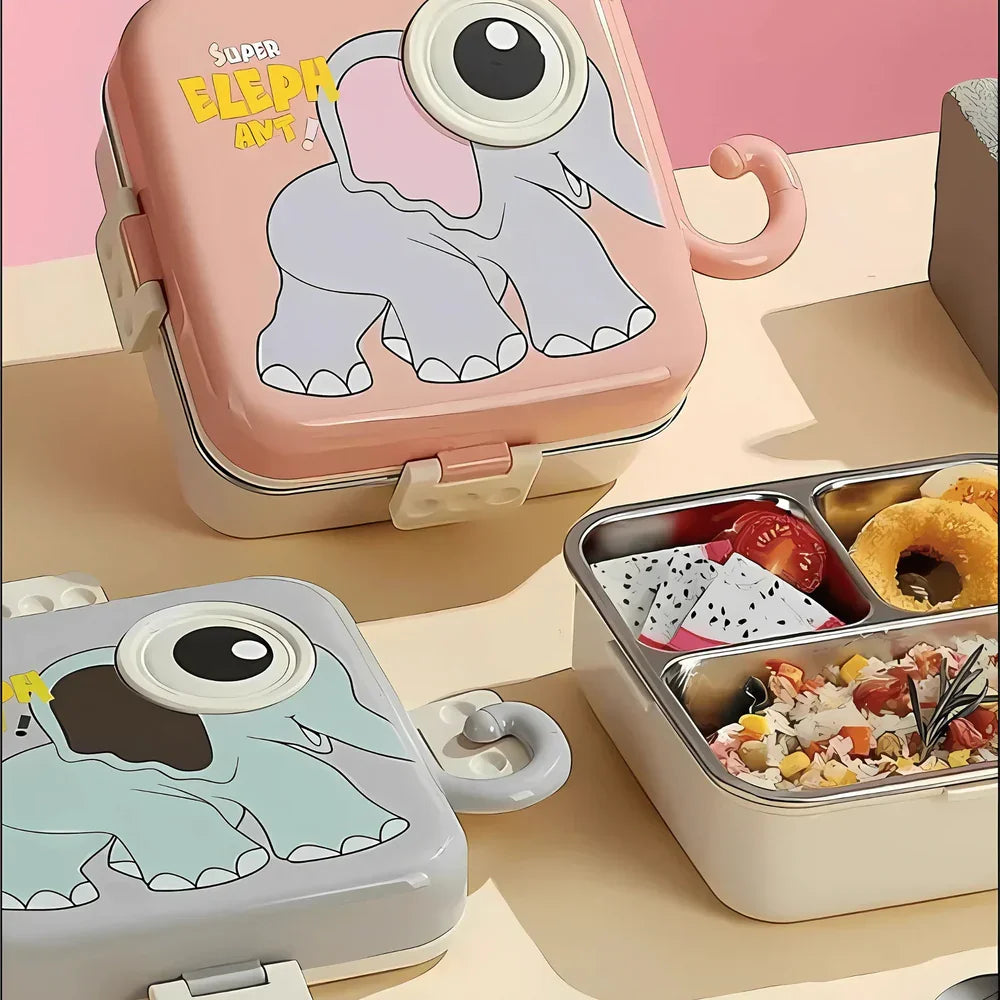 3D Big Eye Elephant Shaped Double Decker Lunch Box for Kids - Naivri
