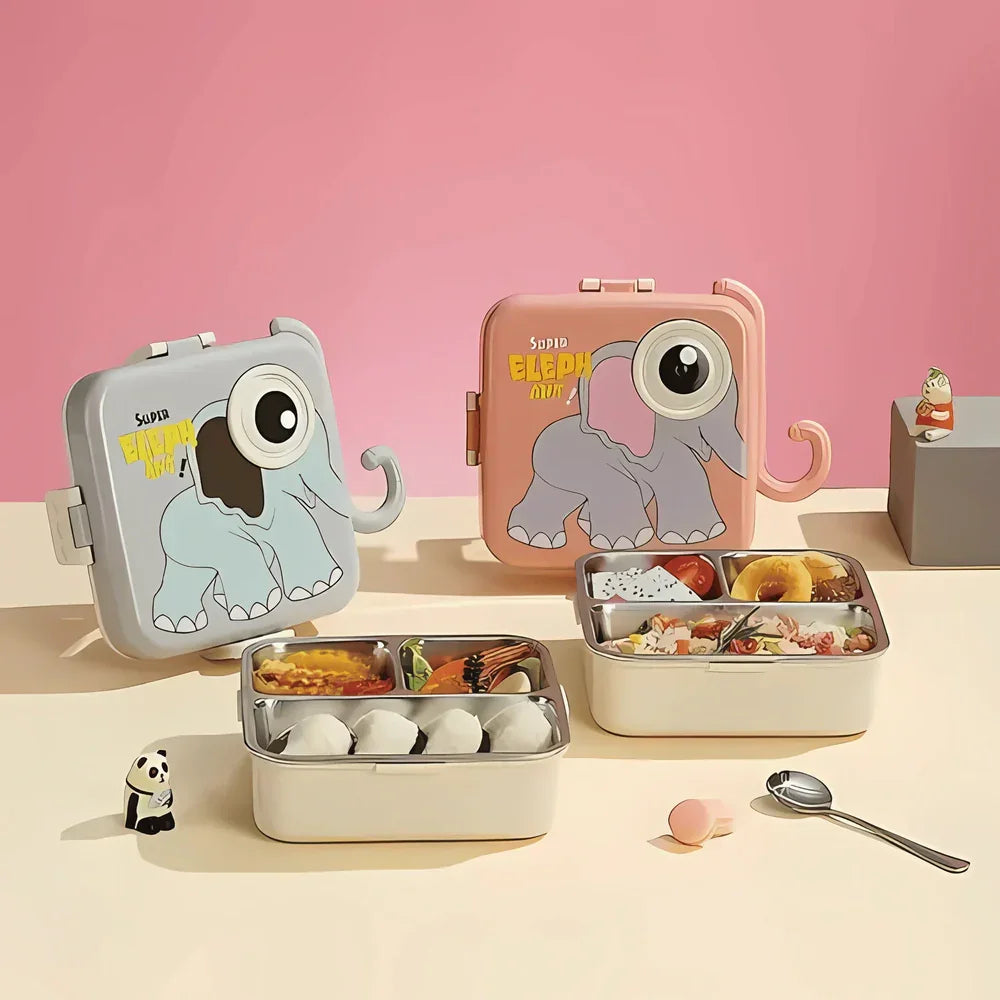 3D Big Eye Elephant Shaped Double Decker Lunch Box for Kids - Naivri