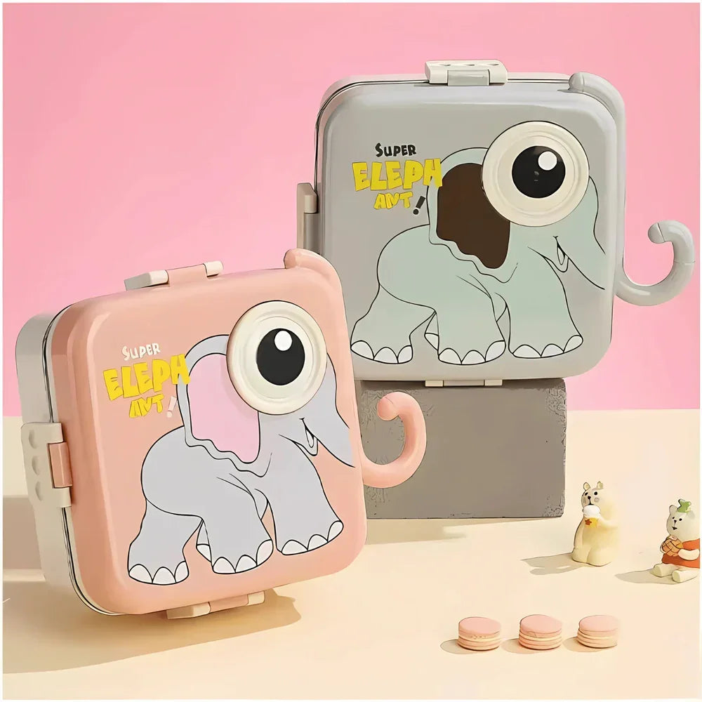 3D Big Eye Elephant Shaped Double Decker Lunch Box for Kids - Naivri