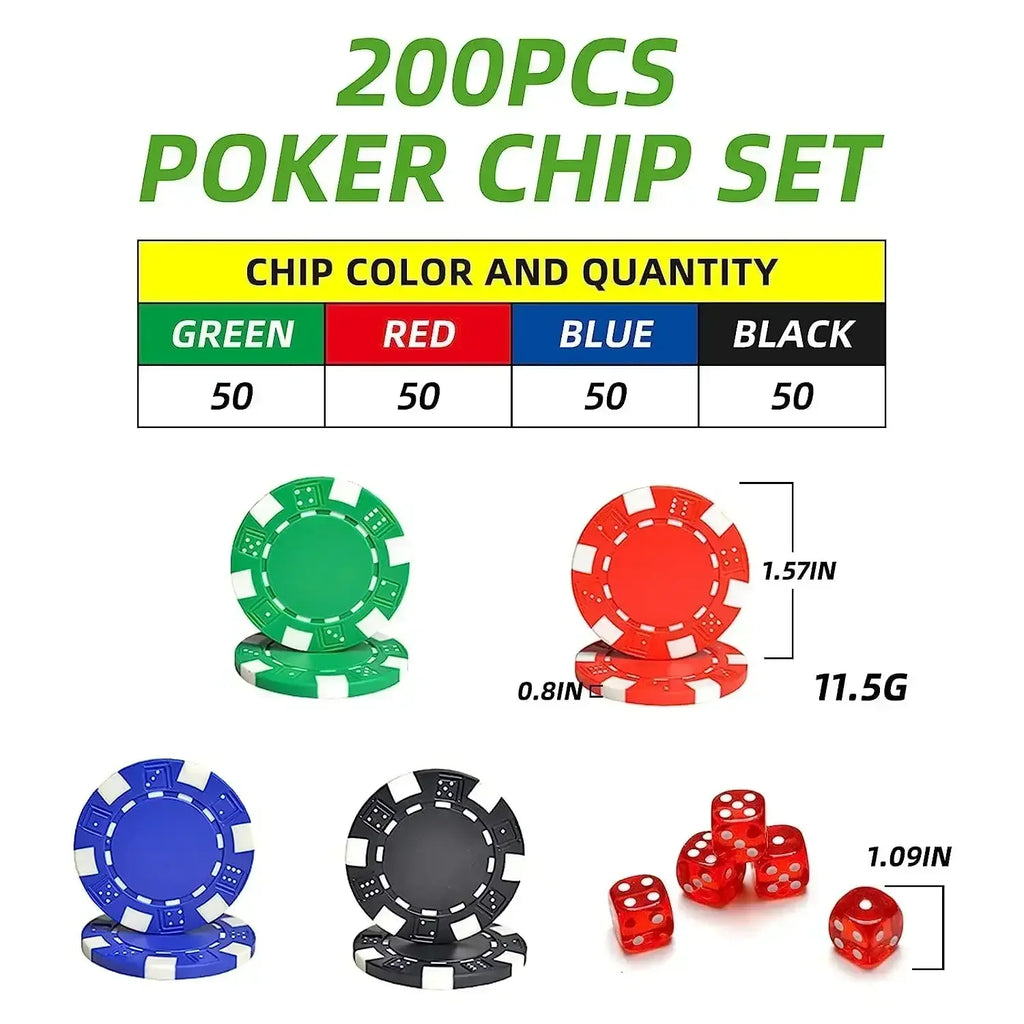 Adult Casino Style 200 Chips Poker Set | Professional 4-Color Chip Set with Aluminum Carrying Case, 2 Decks of Cards, 5 Dice & Dealer Button – Multiplayer Poker Game for Adults - Naivri