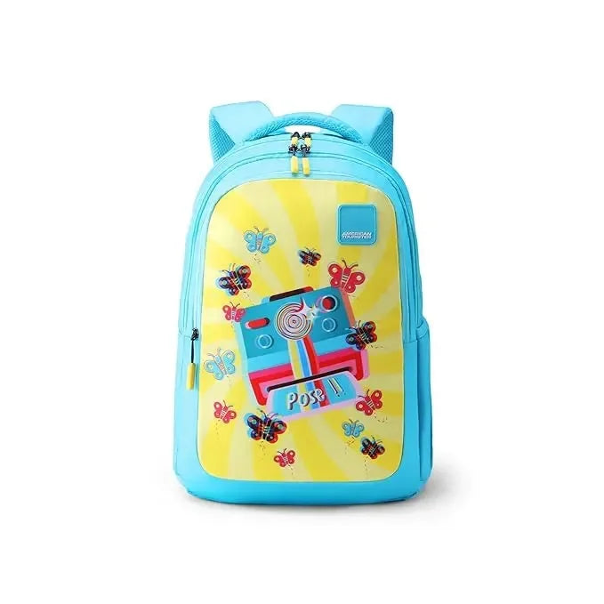 American Tourister Ollie 4.0 XL Glyph Camera Blue 32.5 Litres Backpack – Bold Design with 3D Graphics for Girls 12+ - Naivri