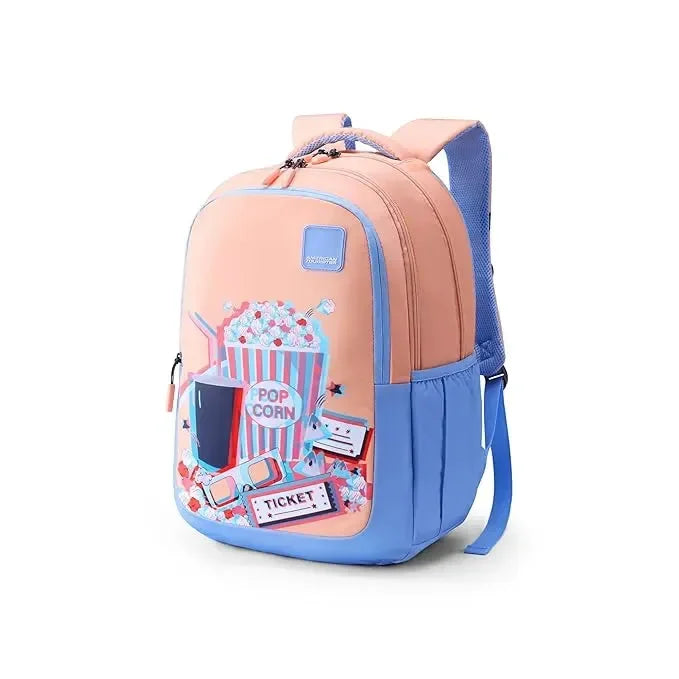 American Tourister Ollie 4.0 XL Glyph Popcorn Orange 32.5 Litres Backpack – Eye-Catching, Spacious & School-Ready with Bonus 3D Glasses - Naivri