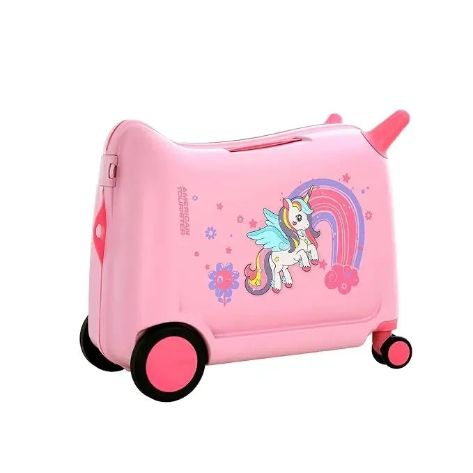 American Tourister Skiddle Light Pink Unicorn Suitcase – 39.5 cm | Small Cabin Polypropylene Hard Trolley Bag | 4 Wheels Spinner | Durable & Stylish for Kids - Naivri