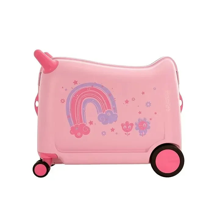 American Tourister Skiddle Light Pink Unicorn Suitcase – 39.5 cm | Small Cabin Polypropylene Hard Trolley Bag | 4 Wheels Spinner | Durable & Stylish for Kids - Naivri