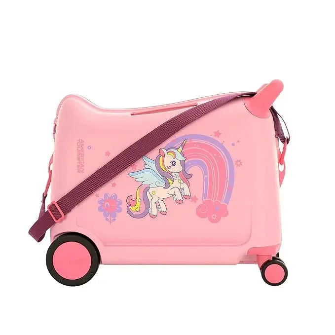 American Tourister Skiddle Light Pink Unicorn Suitcase – 39.5 cm | Small Cabin Polypropylene Hard Trolley Bag | 4 Wheels Spinner | Durable & Stylish for Kids - Naivri