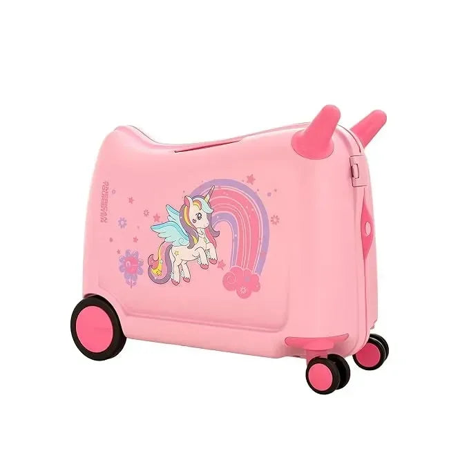 American Tourister Skiddle Light Pink Unicorn Suitcase – 39.5 cm | Small Cabin Polypropylene Hard Trolley Bag | 4 Wheels Spinner | Durable & Stylish for Kids - Naivri