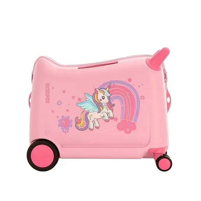 American Tourister Skiddle Light Pink Unicorn Suitcase – 39.5 cm | Small Cabin Polypropylene Hard Trolley Bag | 4 Wheels Spinner | Durable & Stylish for Kids - Naivri