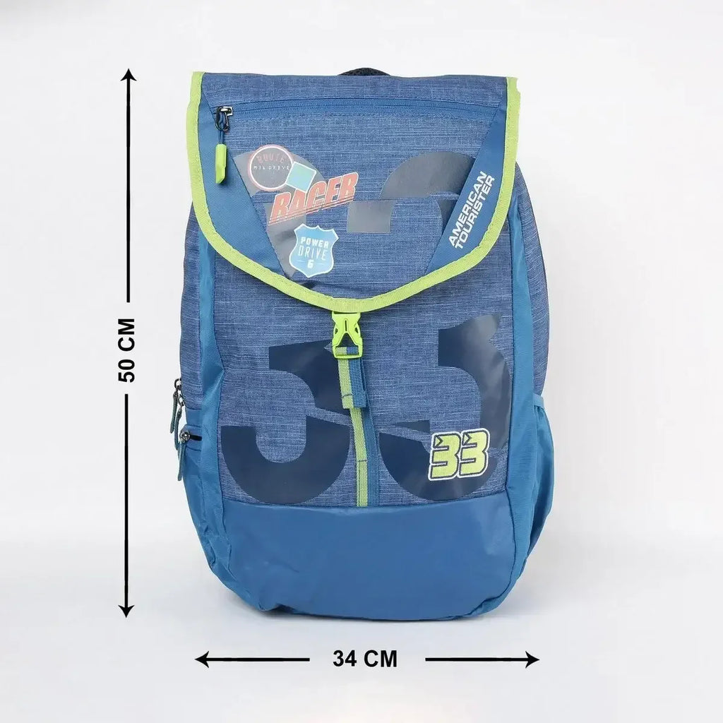 American Tourister unisex printed zip-closure backpack – AMT Sigma LP Backpack 02 in LBlue, SBlue, AQ Blue, and Lead Stone – 3 compartments, leather synthetic build - Naivri