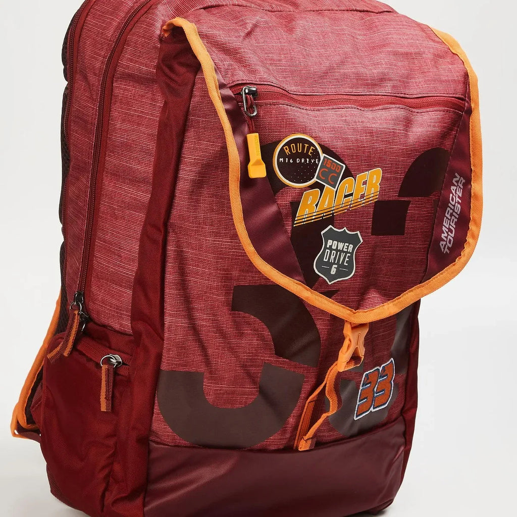 AMERICAN TOURISTER Unisex Printed Zip-Closure Backpack | AMT SIGMA LP BACKPACK 02 RED | Stylish Casual Backpack for Daily Use | 3 Spacious Compartments | Leather Synthetic Build - Naivri
