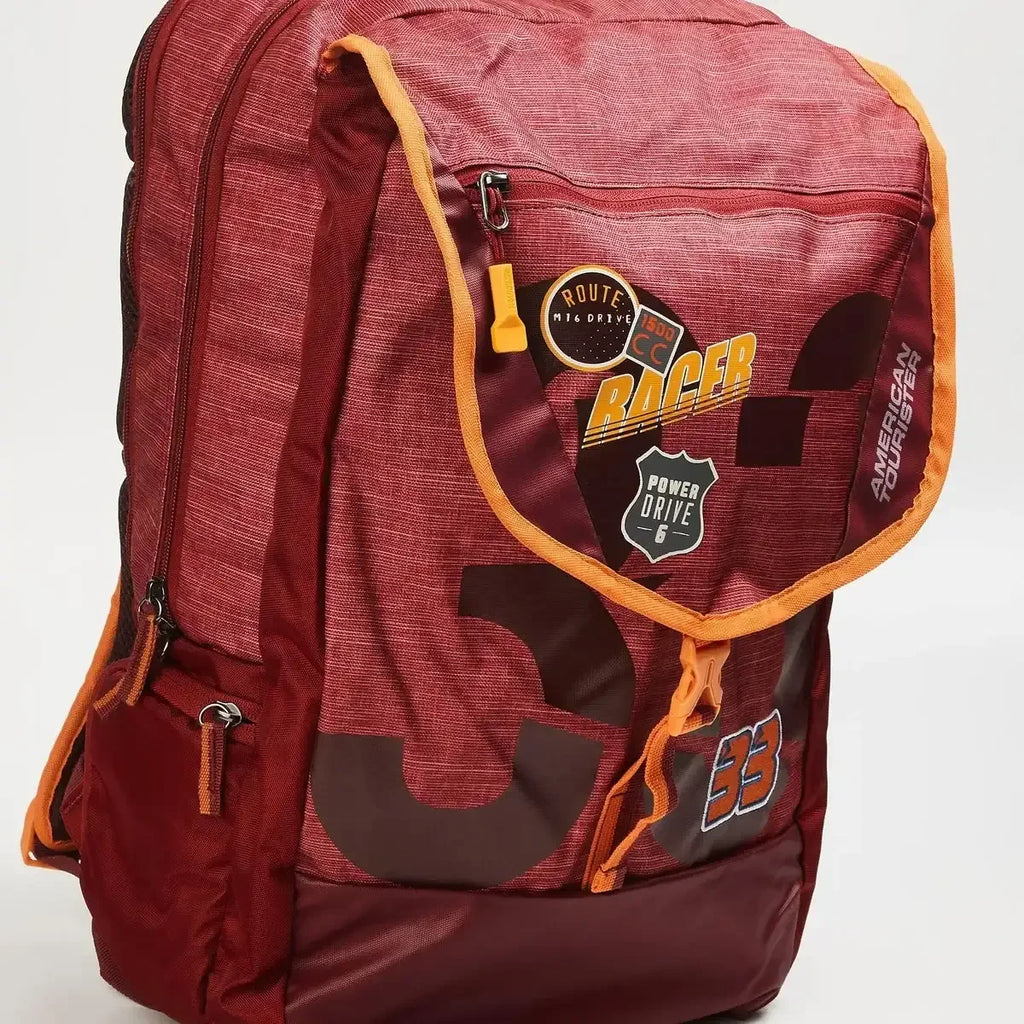 AMERICAN TOURISTER Unisex Printed Zip-Closure Backpack | AMT SIGMA LP BACKPACK 02 RED | Stylish Casual Backpack for Daily Use | 3 Spacious Compartments | Leather Synthetic Build - Naivri