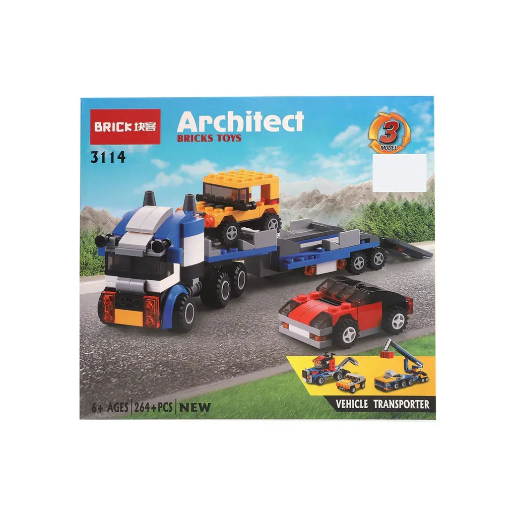 Architect Bricks 3114 Vehicle Transporter Building Set – 264 Pcs STEM-Compatible DIY Construction Toy for Kids Ages 6+ | Compatible with Major Brick Brands - Naivri