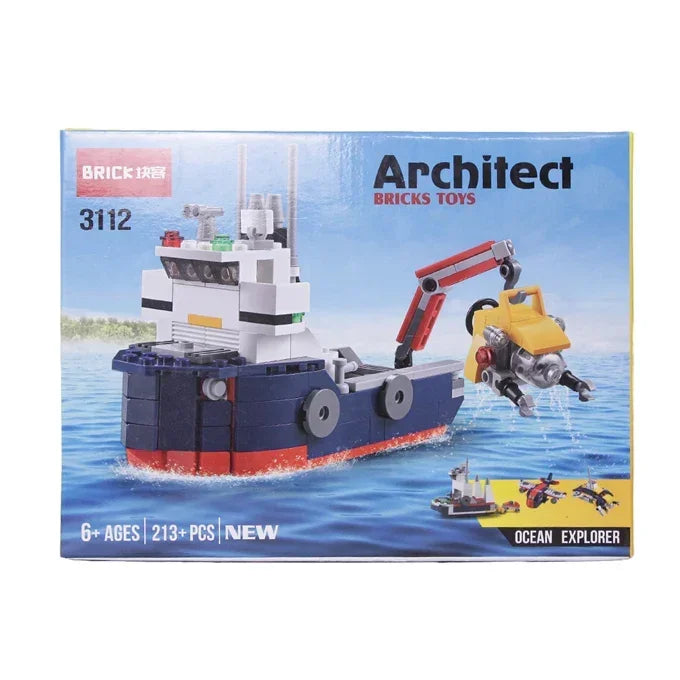 Architect Ocean Explorer & Detection Ship – 4-in-1 Submarine, Aircraft, and Ship Building Blocks Set (213 Pieces | Model 3112) – STEM Construction Toy for Kids - Naivri