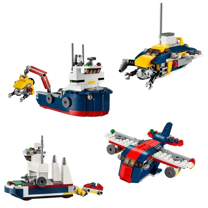 Architect Ocean Explorer & Detection Ship – 4-in-1 Submarine, Aircraft, and Ship Building Blocks Set (213 Pieces | Model 3112) – STEM Construction Toy for Kids - Naivri