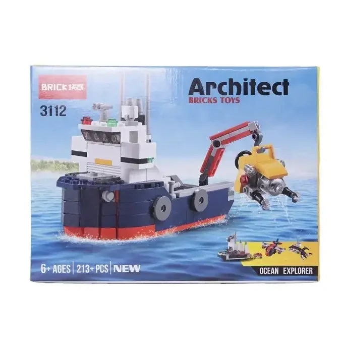 Architect Ocean Explorer & Detection Ship – 4-in-1 Submarine, Aircraft, and Ship Building Blocks Set (213 Pieces | Model 3112) – STEM Construction Toy for Kids - Naivri