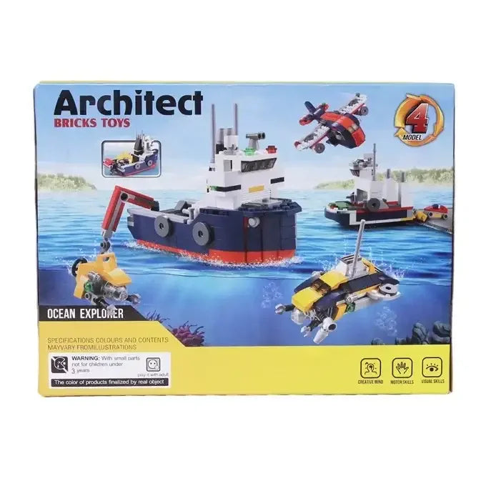 Architect Ocean Explorer & Detection Ship – 4-in-1 Submarine, Aircraft, and Ship Building Blocks Set (213 Pieces | Model 3112) – STEM Construction Toy for Kids - Naivri