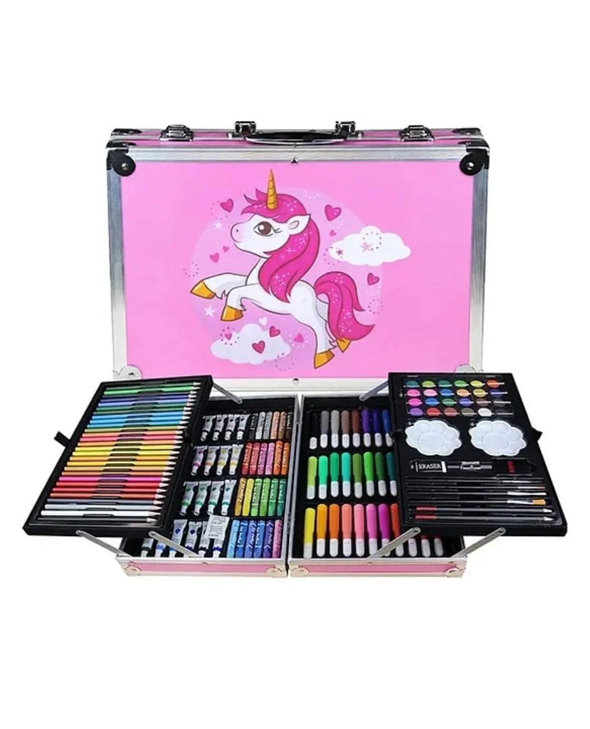 Art & Craft Painting Box – 145 Colour Kit with Drawing Water Colour Pencils, Oil Pastels, Acrylic Paint Brushes & Sketch Pens | Professional Art Set for Kids | Multi-Theme Portable Suitcase Design - Naivri