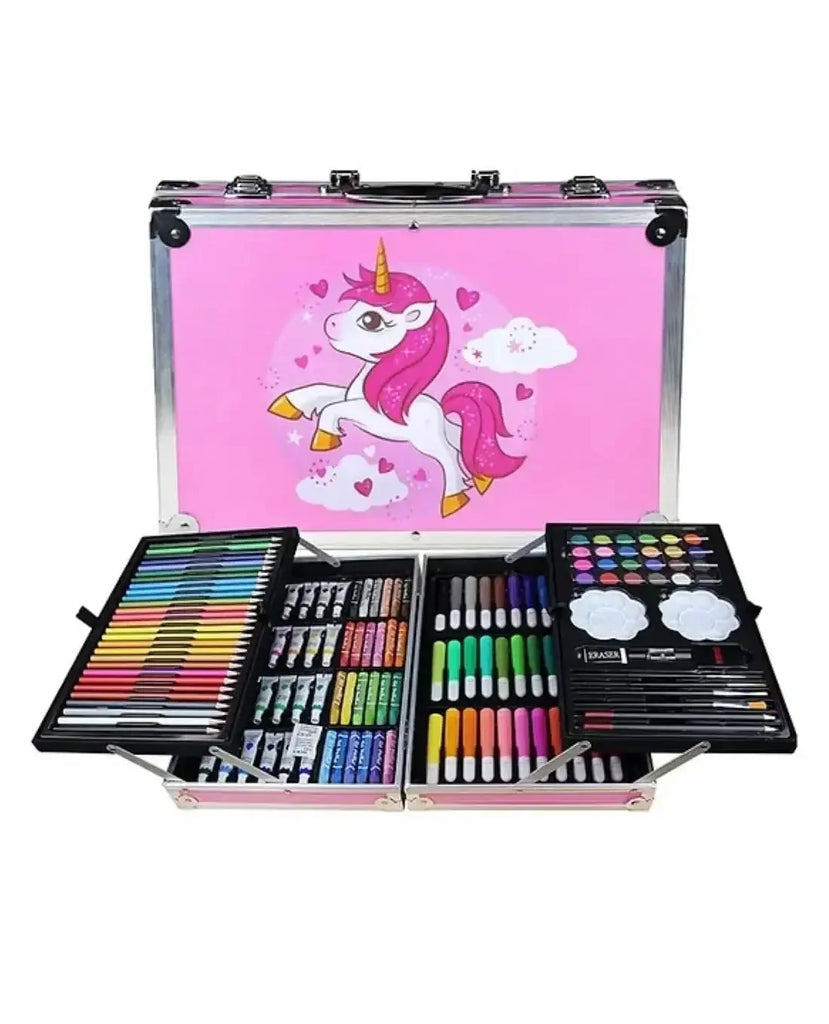 Art & Craft Painting Box – 145 Colour Kit with Drawing Water Colour Pencils, Oil Pastels, Acrylic Paint Brushes & Sketch Pens | Professional Art Set for Kids | Multi-Theme Portable Suitcase Design - Naivri