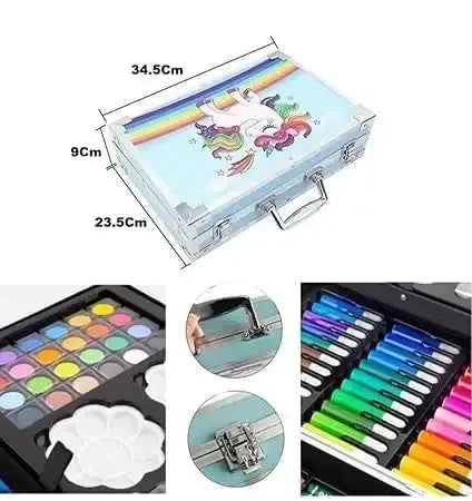 Art & Craft Painting Box – 145 Colour Kit with Drawing Water Colour Pencils, Oil Pastels, Acrylic Paint Brushes & Sketch Pens | Professional Art Set for Kids | Multi-Theme Portable Suitcase Design - Naivri