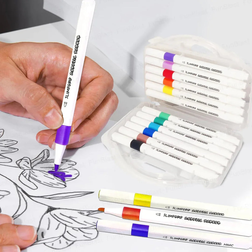 Artify Acrylic Paint Marker Set – 12 Vibrant Water-Based Colors for Multi-Surface Art & DIY Creations (3 Years+) - Naivri