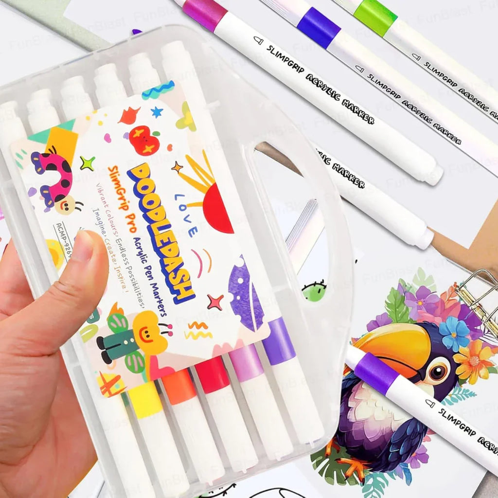 Artify Acrylic Paint Marker Set – 12 Vibrant Water-Based Colors for Multi-Surface Art & DIY Creations (3 Years+) - Naivri