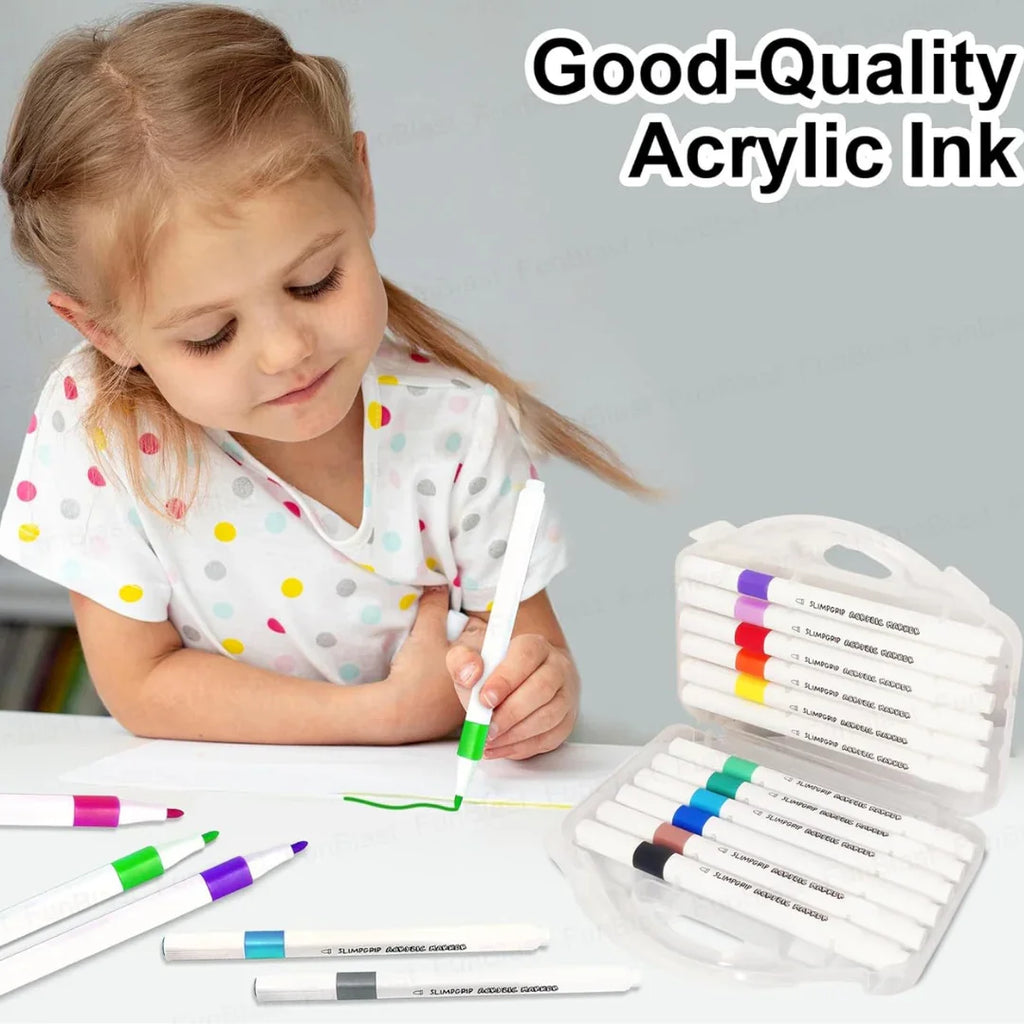 Artify Acrylic Paint Marker Set – 12 Vibrant Water-Based Colors for Multi-Surface Art & DIY Creations (3 Years+) - Naivri