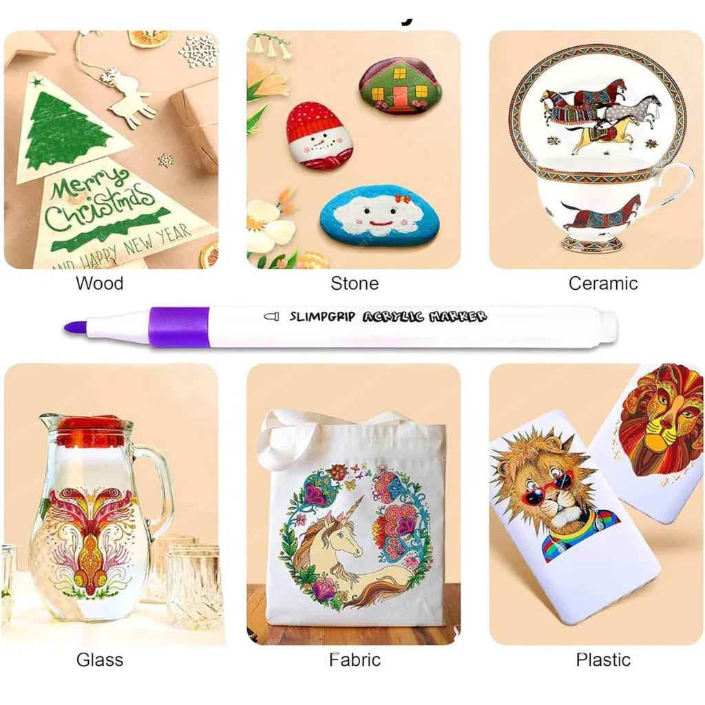 Artify Acrylic Paint Marker Set – 12 Vibrant Water-Based Colors for Multi-Surface Art & DIY Creations (3 Years+) - Naivri