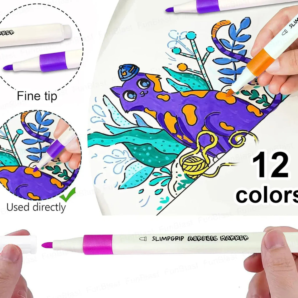 Artify Acrylic Paint Marker Set – 12 Vibrant Water-Based Colors for Multi-Surface Art & DIY Creations (3 Years+) - Naivri