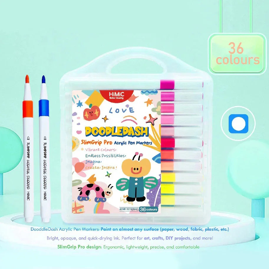 Artify Acrylic Paint Marker Set – 36 Vibrant Water-Based Colors for Multi-Surface Art & DIY Creations (3 Years+) - Naivri