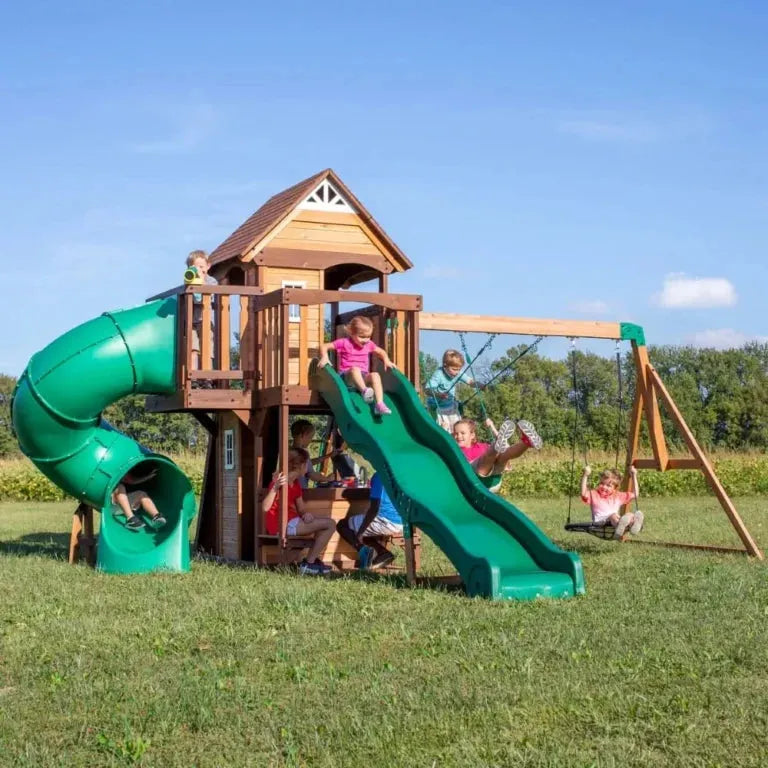 Backyard Cedar Cove Swing Set – Premium Wooden Outdoor Swings & Slides for Kids - Naivri