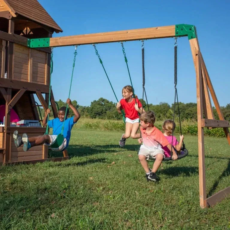 Backyard Cedar Cove Swing Set – Premium Wooden Outdoor Swings & Slides for Kids - Naivri
