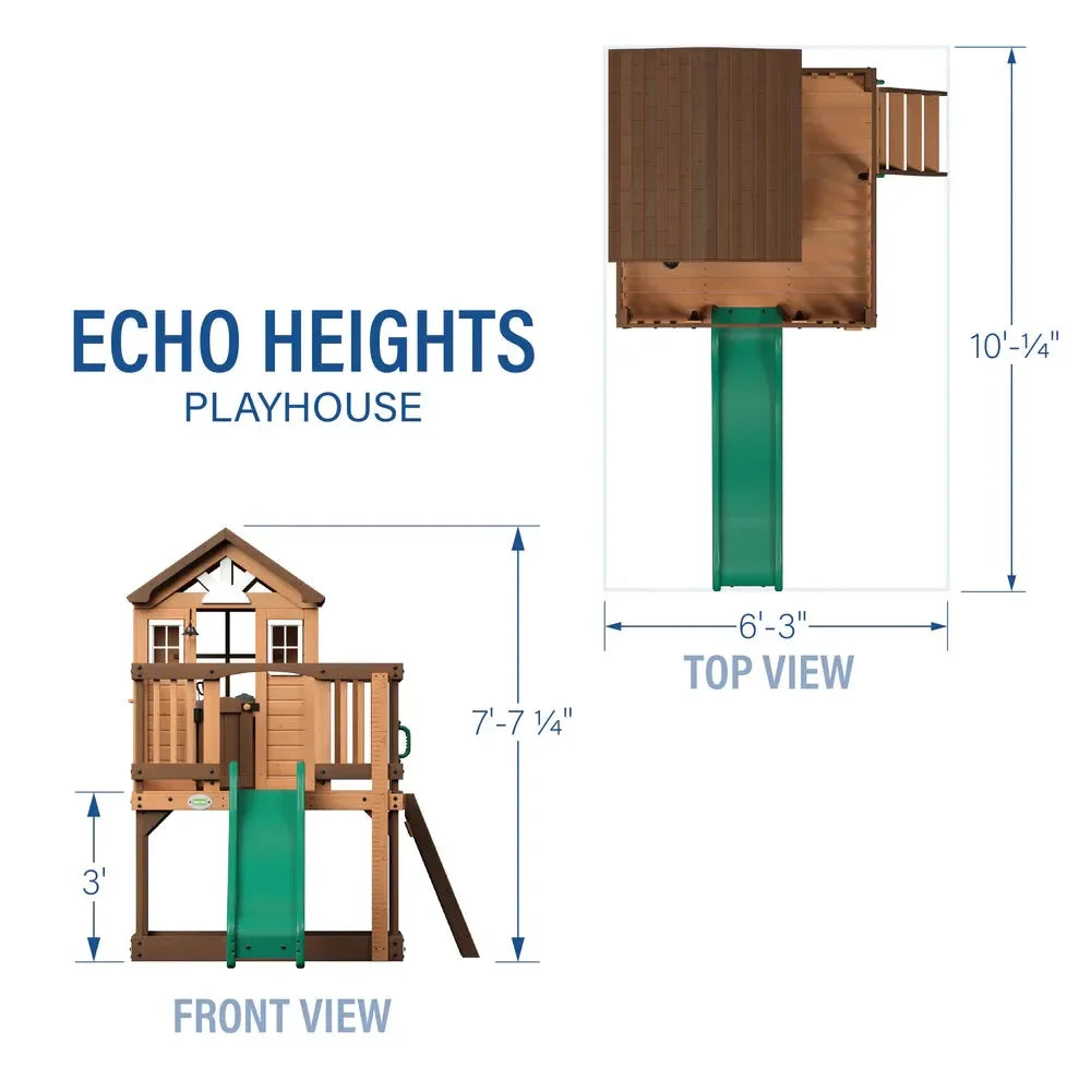 Backyard Echo Heights Playhouse – Elevated Cedar Wood Playhouse with Slide, Play Kitchen & Growth Board - Naivri