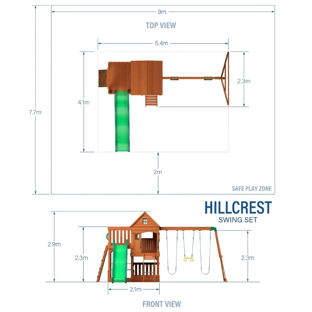 Backyard Hillcrest Play Tower Including Swings – Premium Cedar Wood Swing Set with Slide, Rock Wall & Sandbox - Naivri