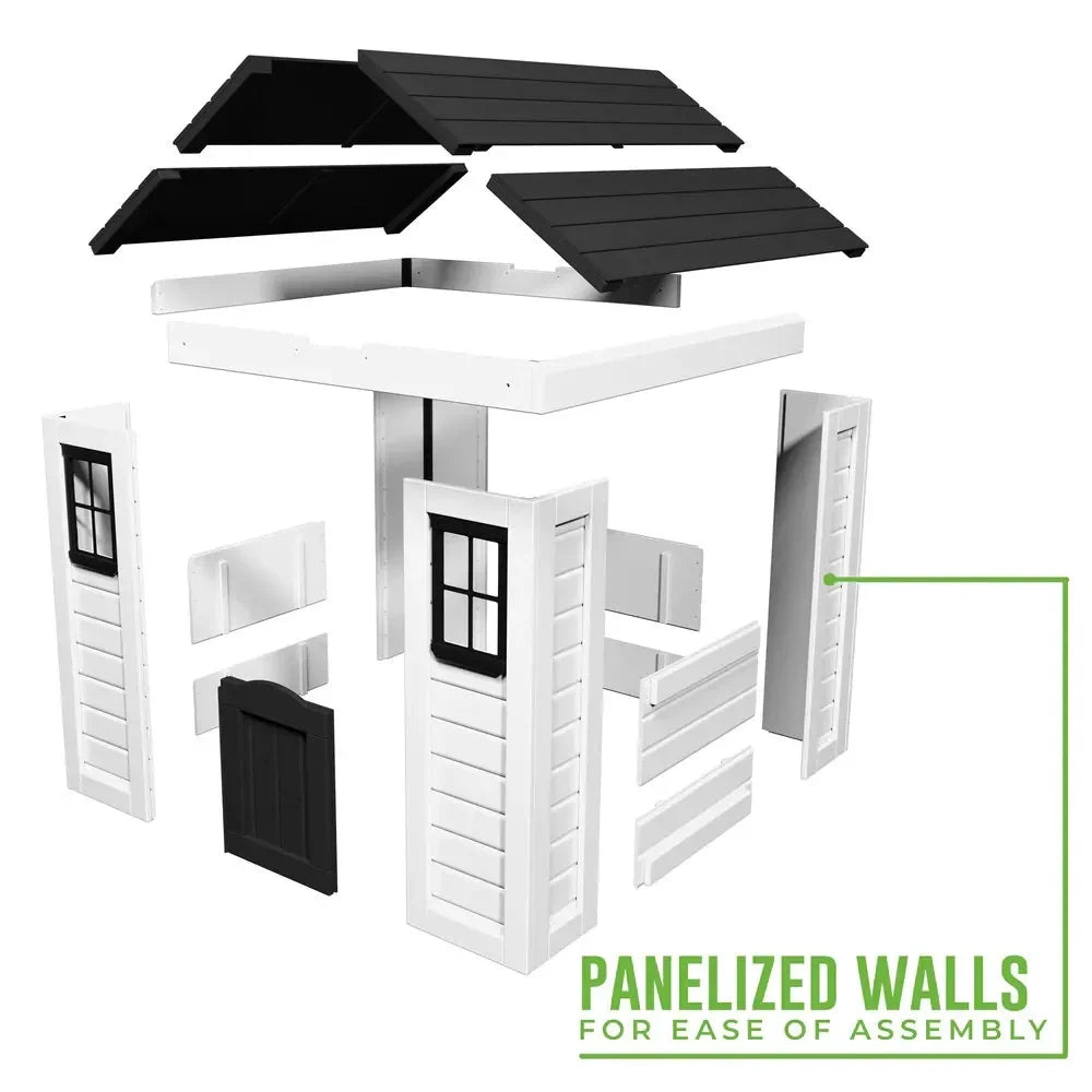 Backyard Sweetwater Playhouse White/Antraciet – Elegant Cedar Wood Kids Playhouse with Play Kitchen & Working Doorbell - Naivri