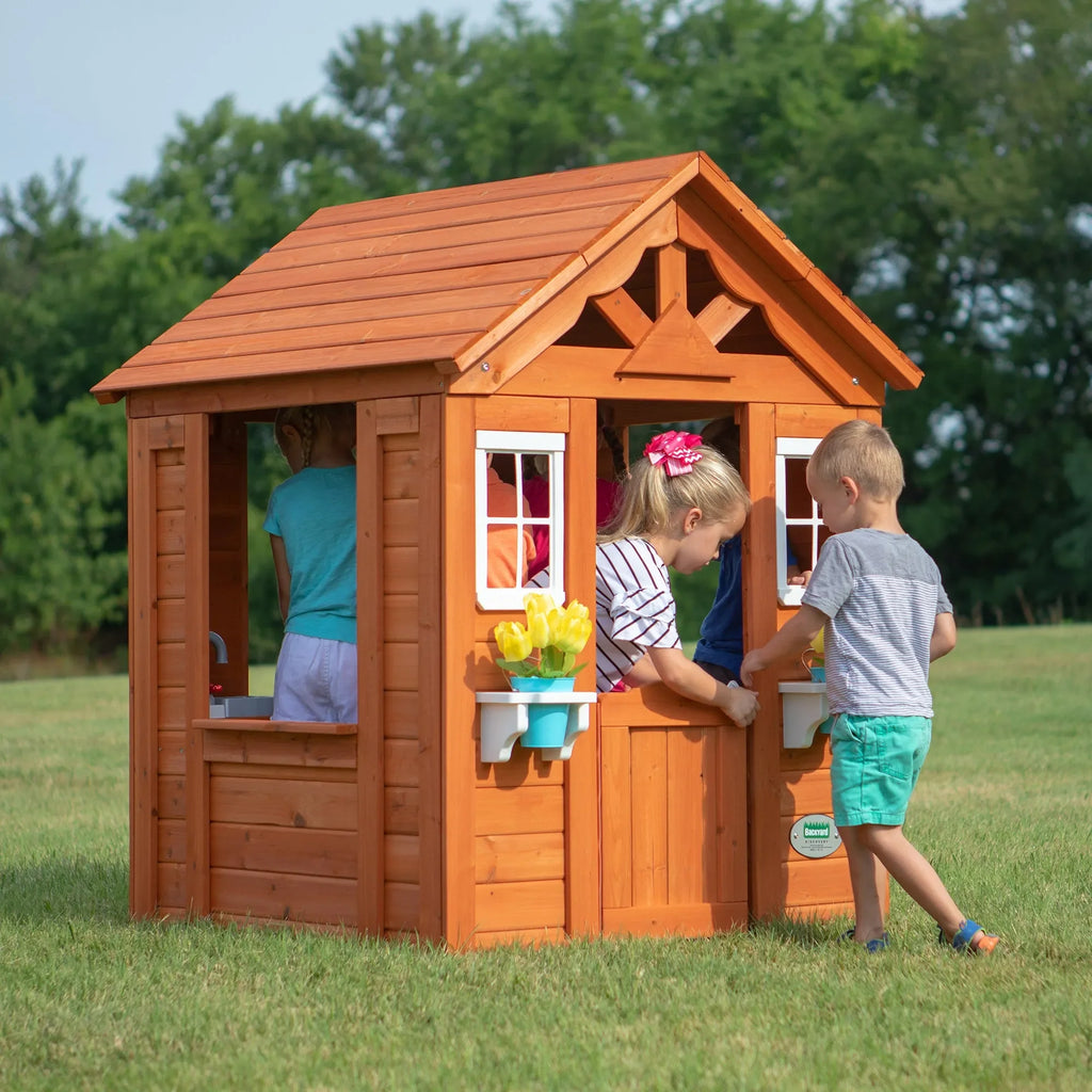 Backyard Timberlake Playhouse – Durable Cedar Wood Kids Outdoor Playhouse with Snack Window & Role Play Features - Naivri