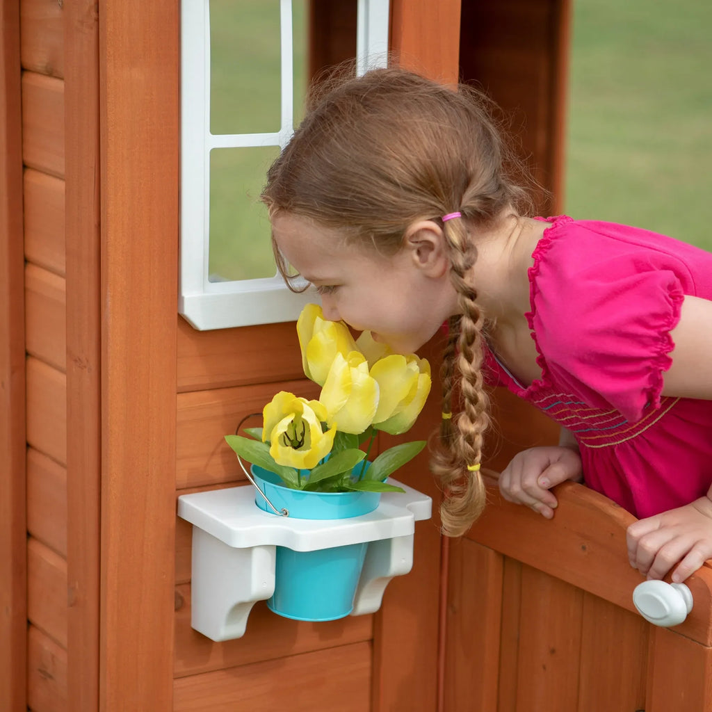 Backyard Timberlake Playhouse – Durable Cedar Wood Kids Outdoor Playhouse with Snack Window & Role Play Features - Naivri
