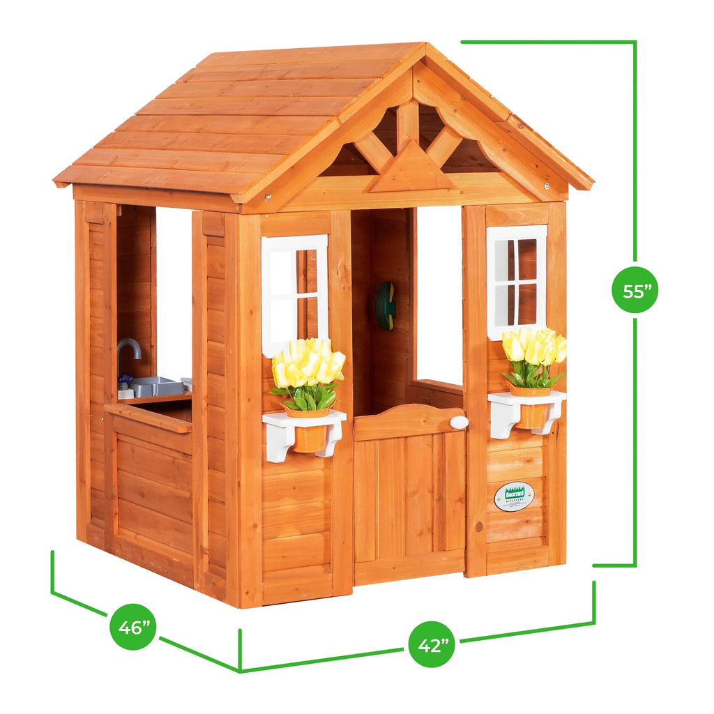 Backyard Timberlake Playhouse – Durable Cedar Wood Kids Outdoor Playhouse with Snack Window & Role Play Features - Naivri