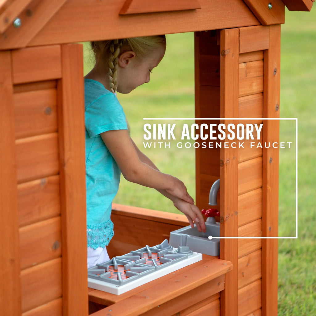 Backyard Timberlake Playhouse – Durable Cedar Wood Kids Outdoor Playhouse with Snack Window & Role Play Features - Naivri