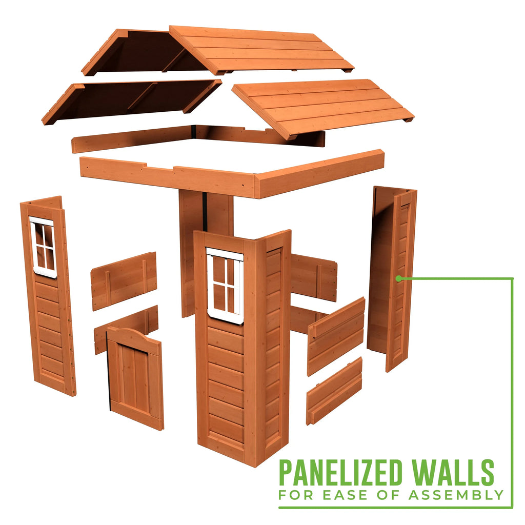 Backyard Timberlake Playhouse – Durable Cedar Wood Kids Outdoor Playhouse with Snack Window & Role Play Features - Naivri