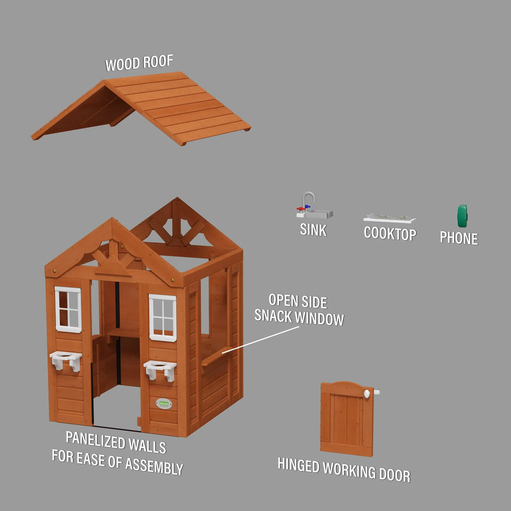 Backyard Timberlake Playhouse – Durable Cedar Wood Kids Outdoor Playhouse with Snack Window & Role Play Features - Naivri