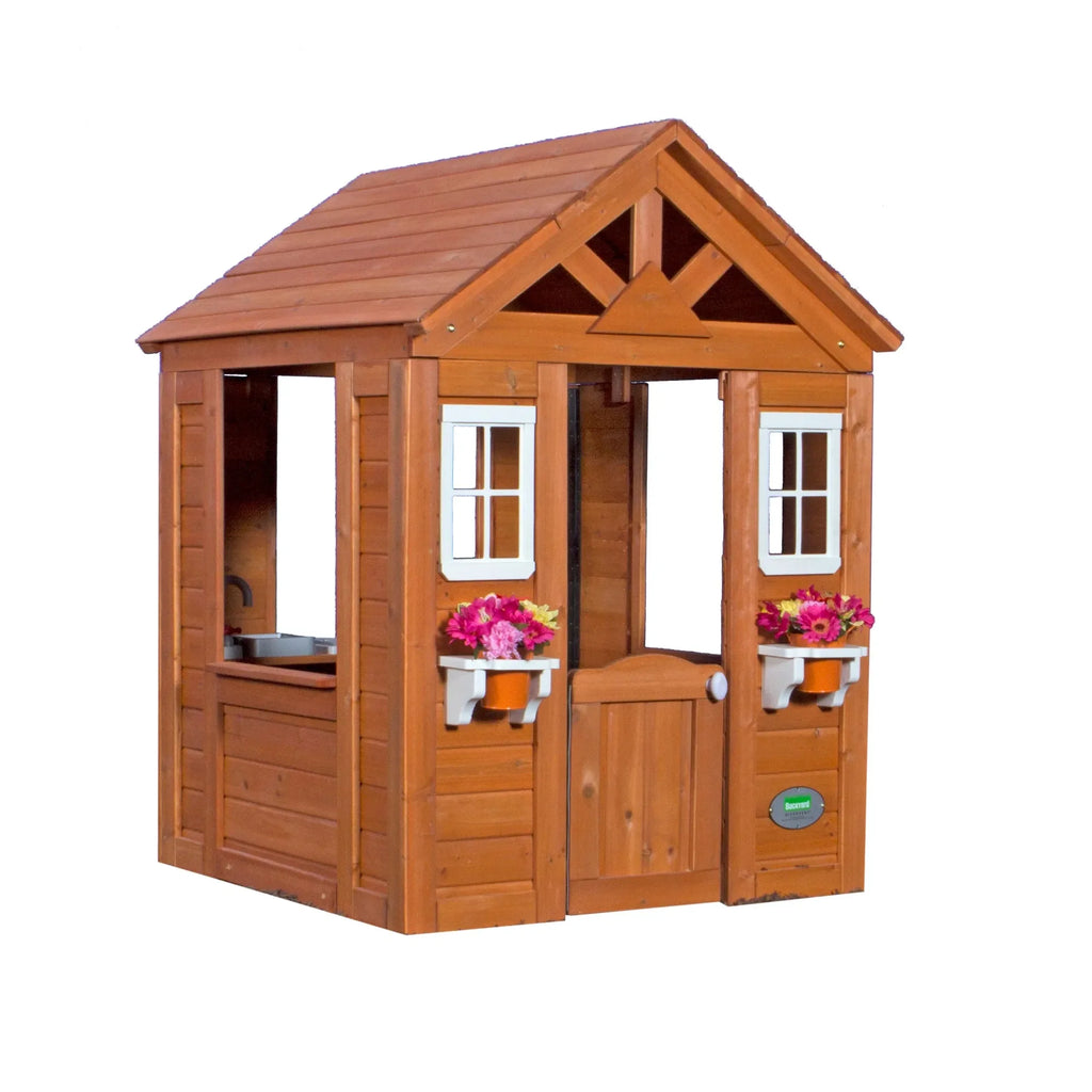 Backyard Timberlake Playhouse – Durable Cedar Wood Kids Outdoor Playhouse with Snack Window & Role Play Features - Naivri