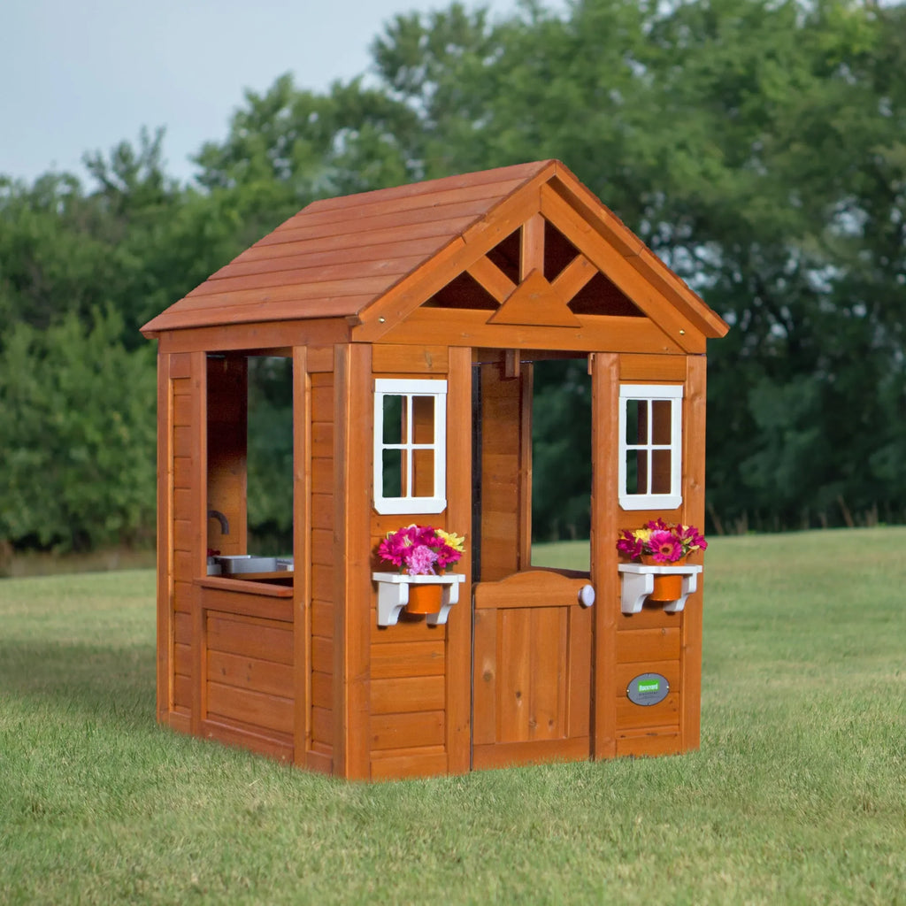 Backyard Timberlake Playhouse – Durable Cedar Wood Kids Outdoor Playhouse with Snack Window & Role Play Features - Naivri