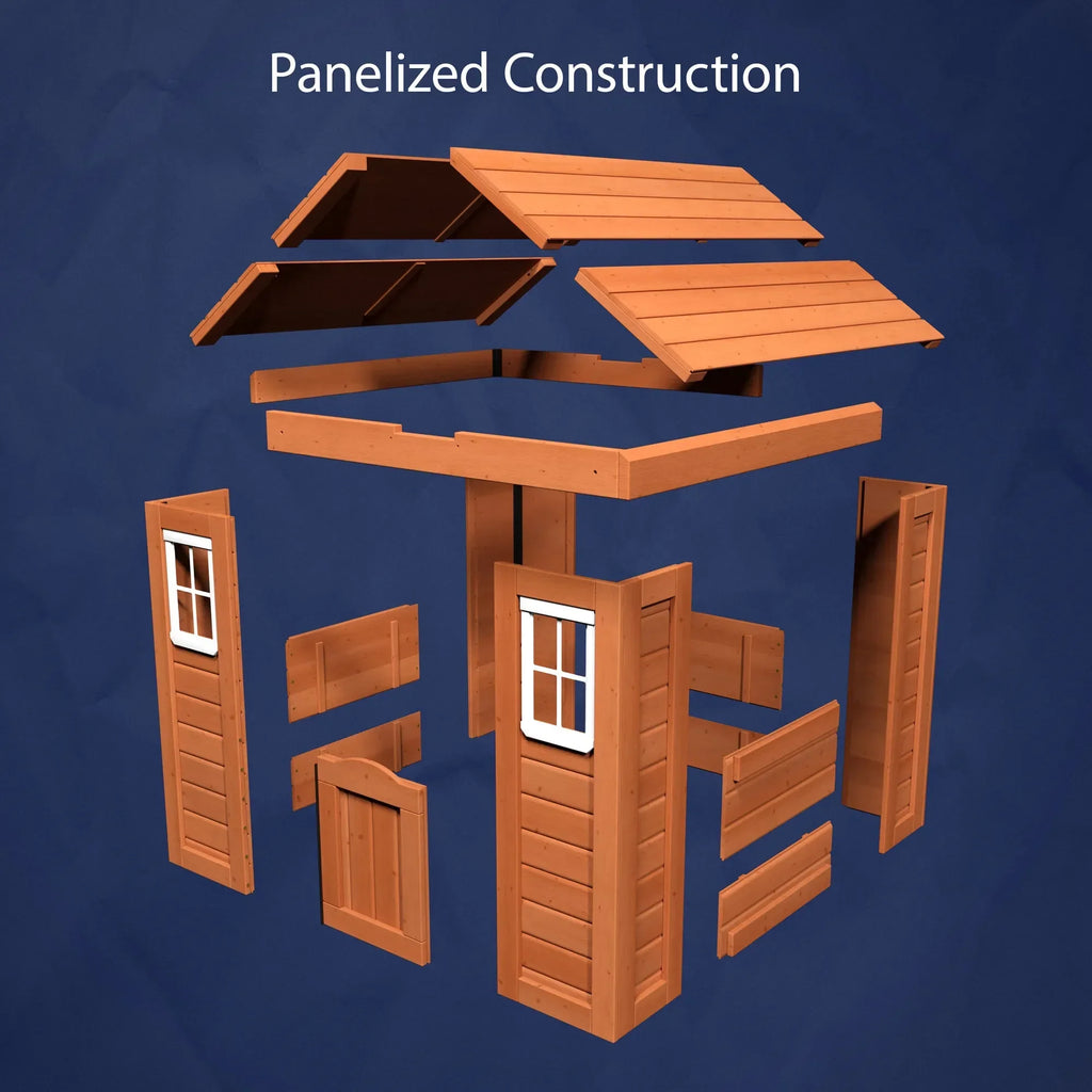 Backyard Timberlake Playhouse – Durable Cedar Wood Kids Outdoor Playhouse with Snack Window & Role Play Features - Naivri