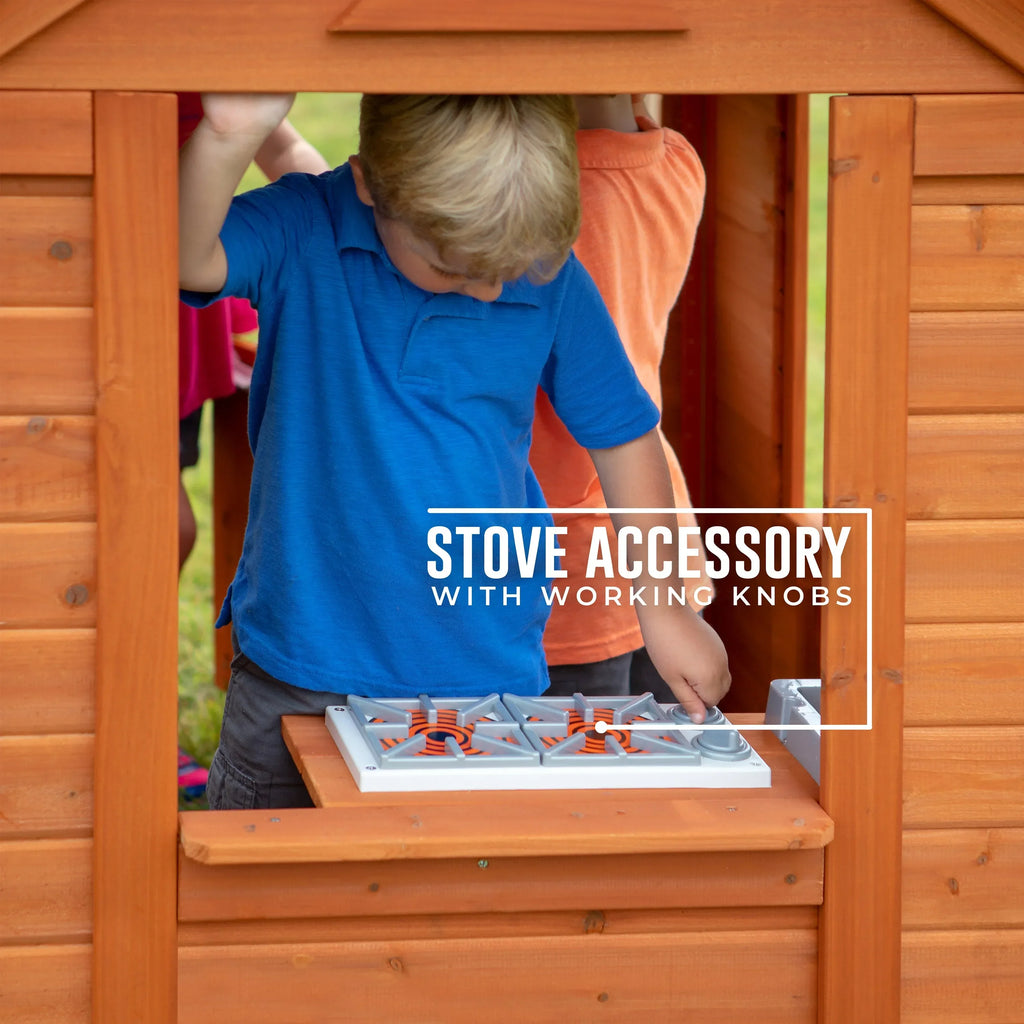 Backyard Timberlake Playhouse – Durable Cedar Wood Kids Outdoor Playhouse with Snack Window & Role Play Features - Naivri
