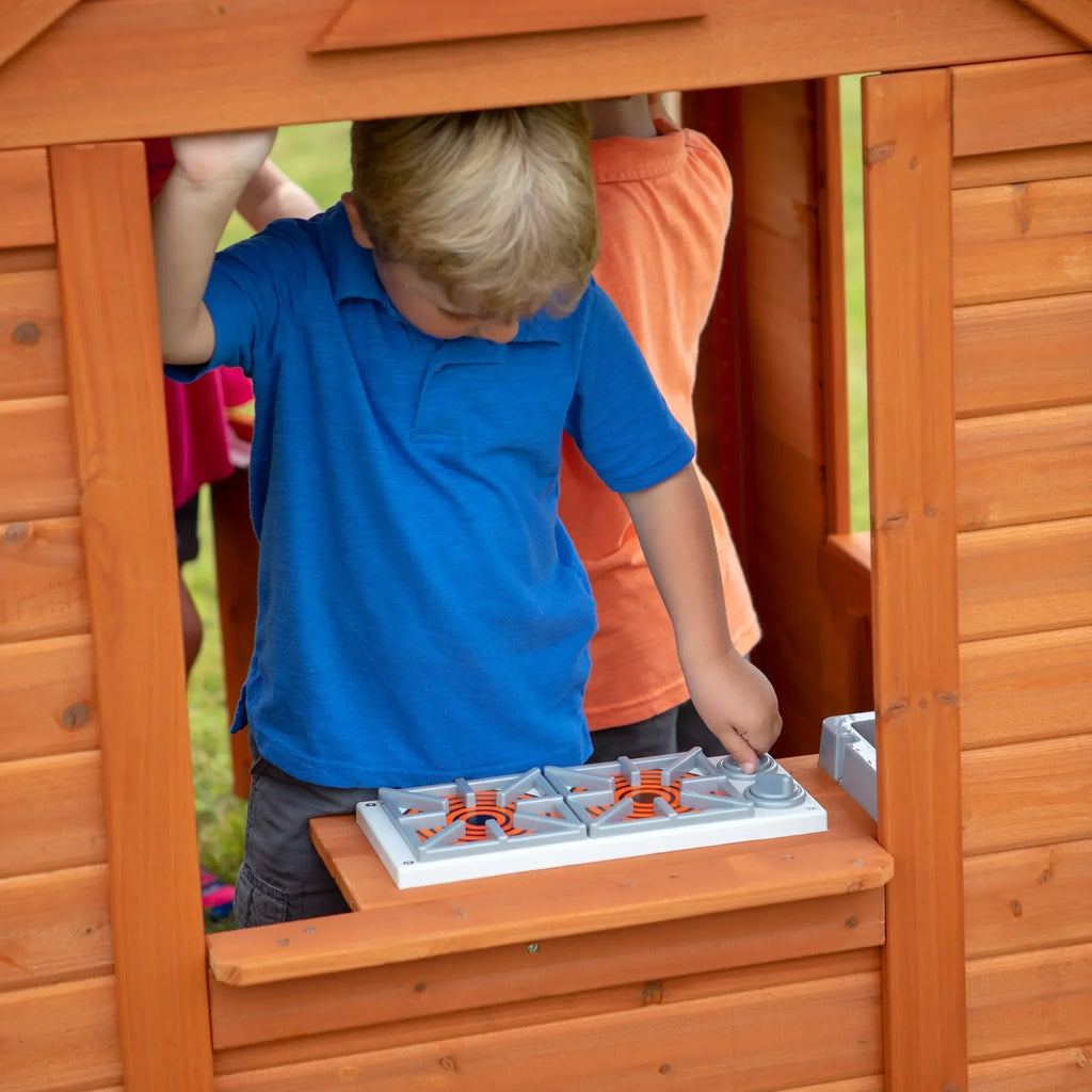 Backyard Timberlake Playhouse – Durable Cedar Wood Kids Outdoor Playhouse with Snack Window & Role Play Features - Naivri