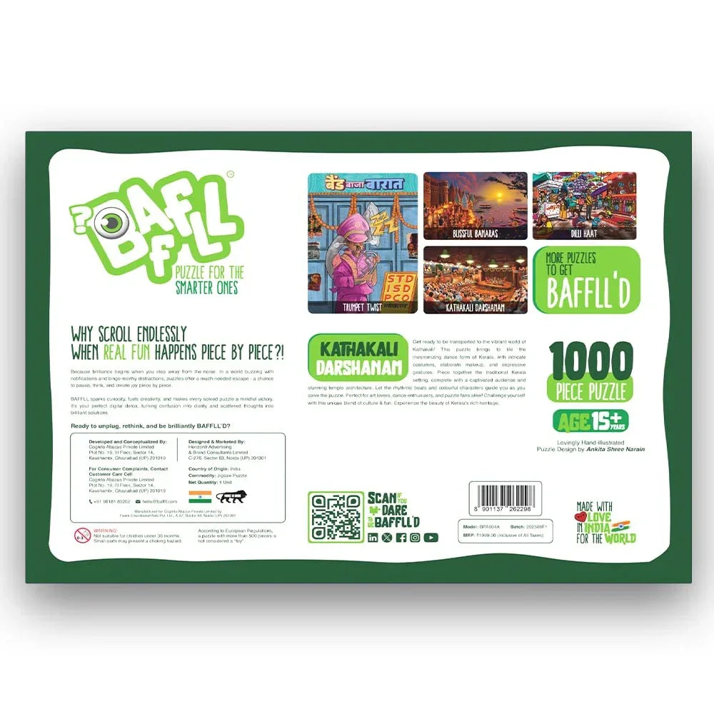 BAFFLL Kathakali Darshanam 1000 Piece Jigsaw Puzzle for Adults & Teens – Artistic Brain Challenge, Precision-Cut, Ideal Gift - Naivri