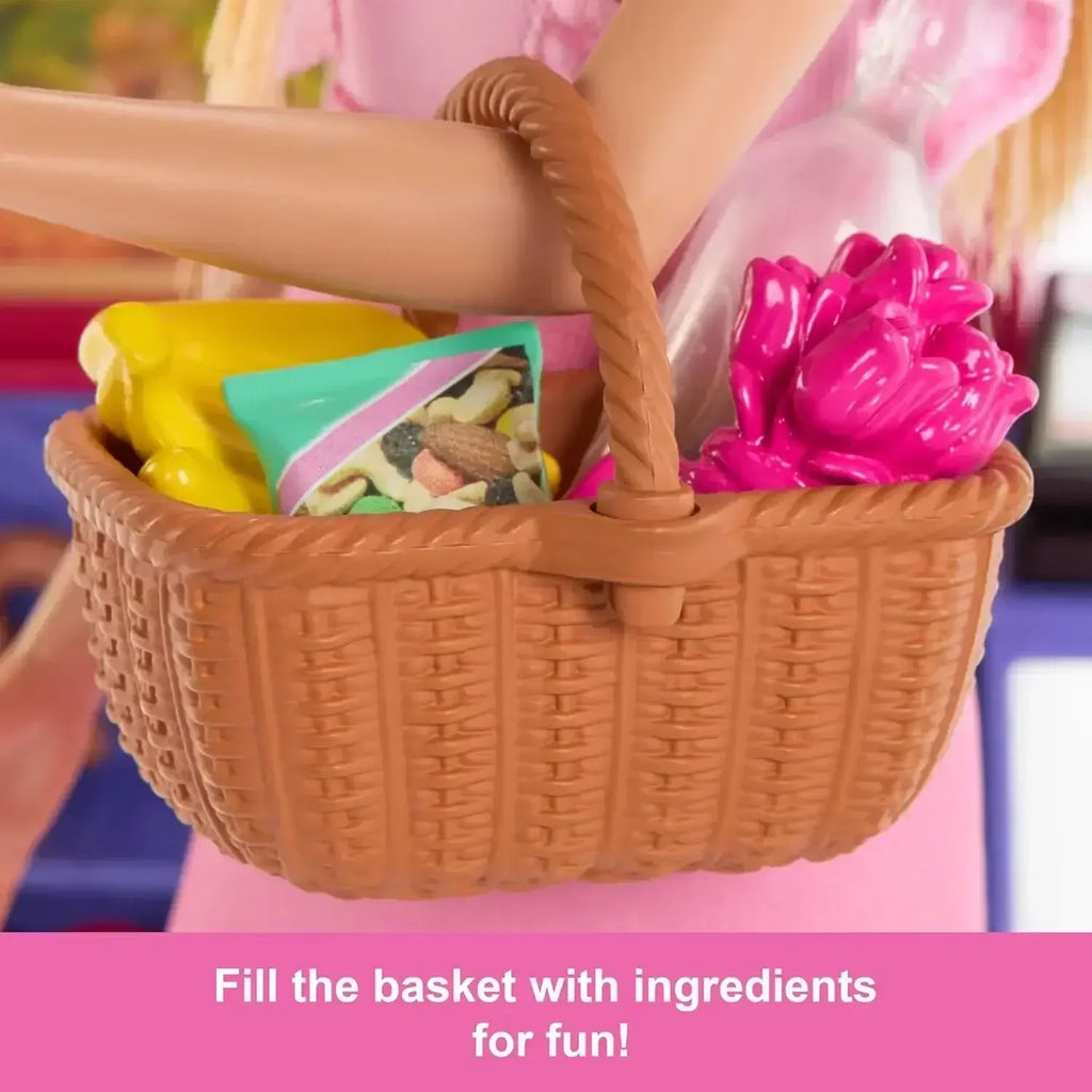 Barbie and Teresa Recipe for Friendship Fashion Doll & Playset – Malibu at The Market with 11 Accessories, Market Stand & Food - Naivri