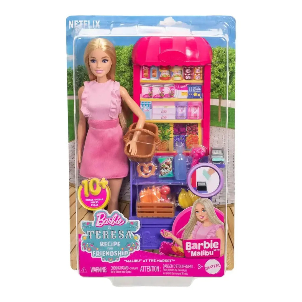 Barbie and Teresa Recipe for Friendship Fashion Doll & Playset – Malibu at The Market with 11 Accessories, Market Stand & Food - Naivri